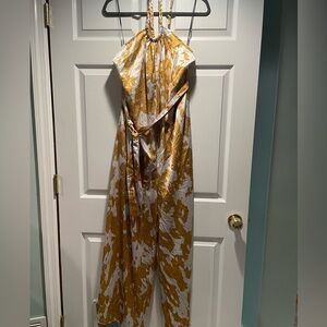 Aakaa Jumpsuit. Halter Braided Neck Tie. NWT. Gold. Ivory. Large.